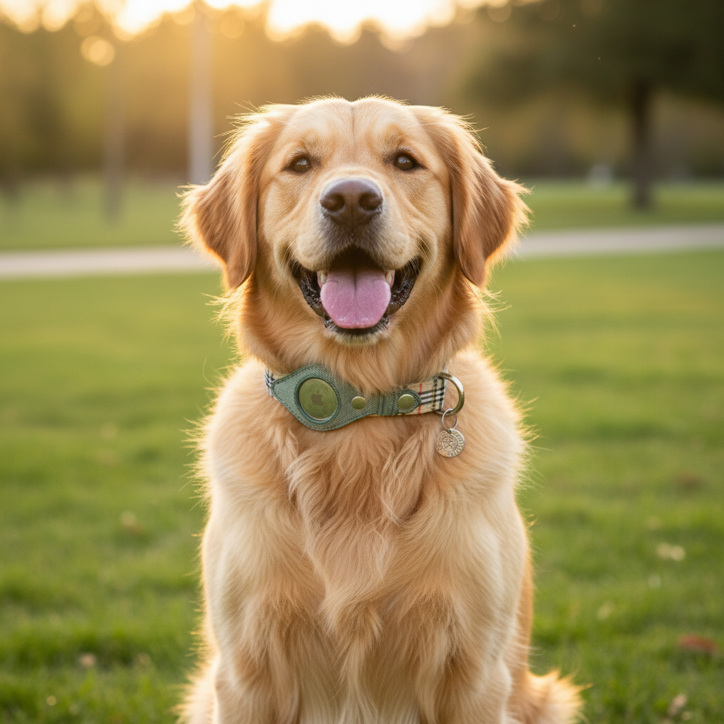 Golden Retriever met AirTag halsband