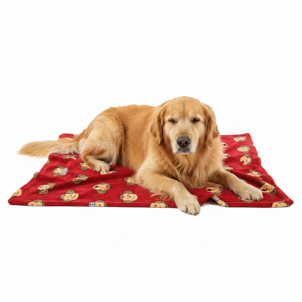 Golden Retriever op rode deken