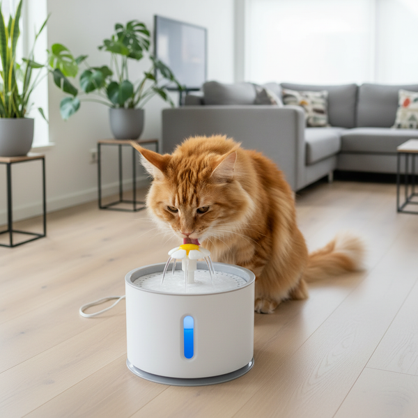 Maine Coon drinkt uit drinkfontein