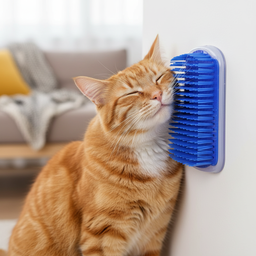 Oranje kat bij wandborstel