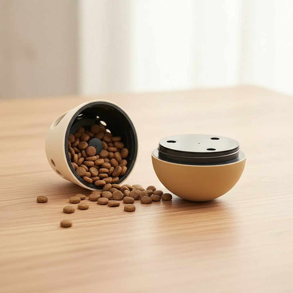 Treat dispenser open met kibble