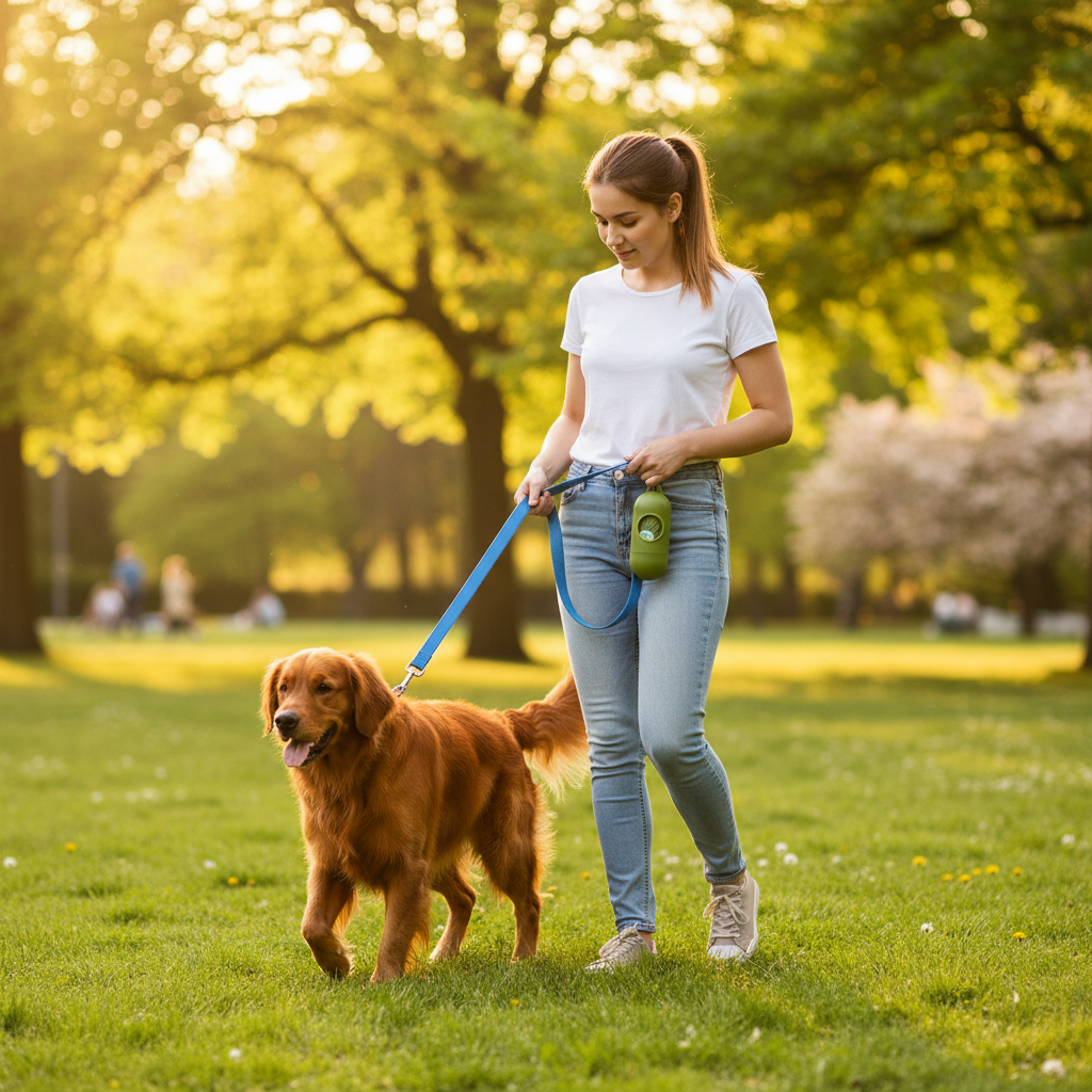 Vrouw wandelt met Golden Retriever